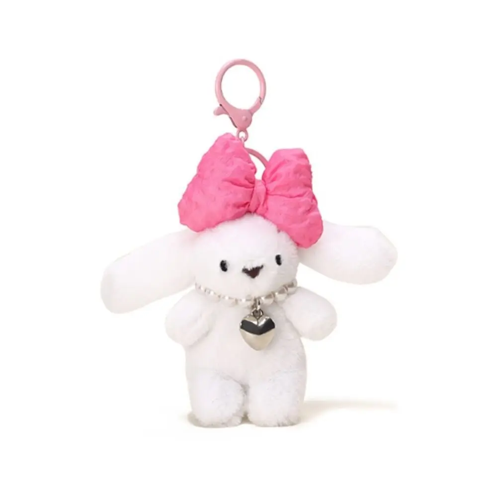 Bowknot Fluffy Bunny Keychain with Loveheart Necklace Chubby Plush Rabbit Pendant Furry Soft Rabbit Fur Keyring Couple Pendant