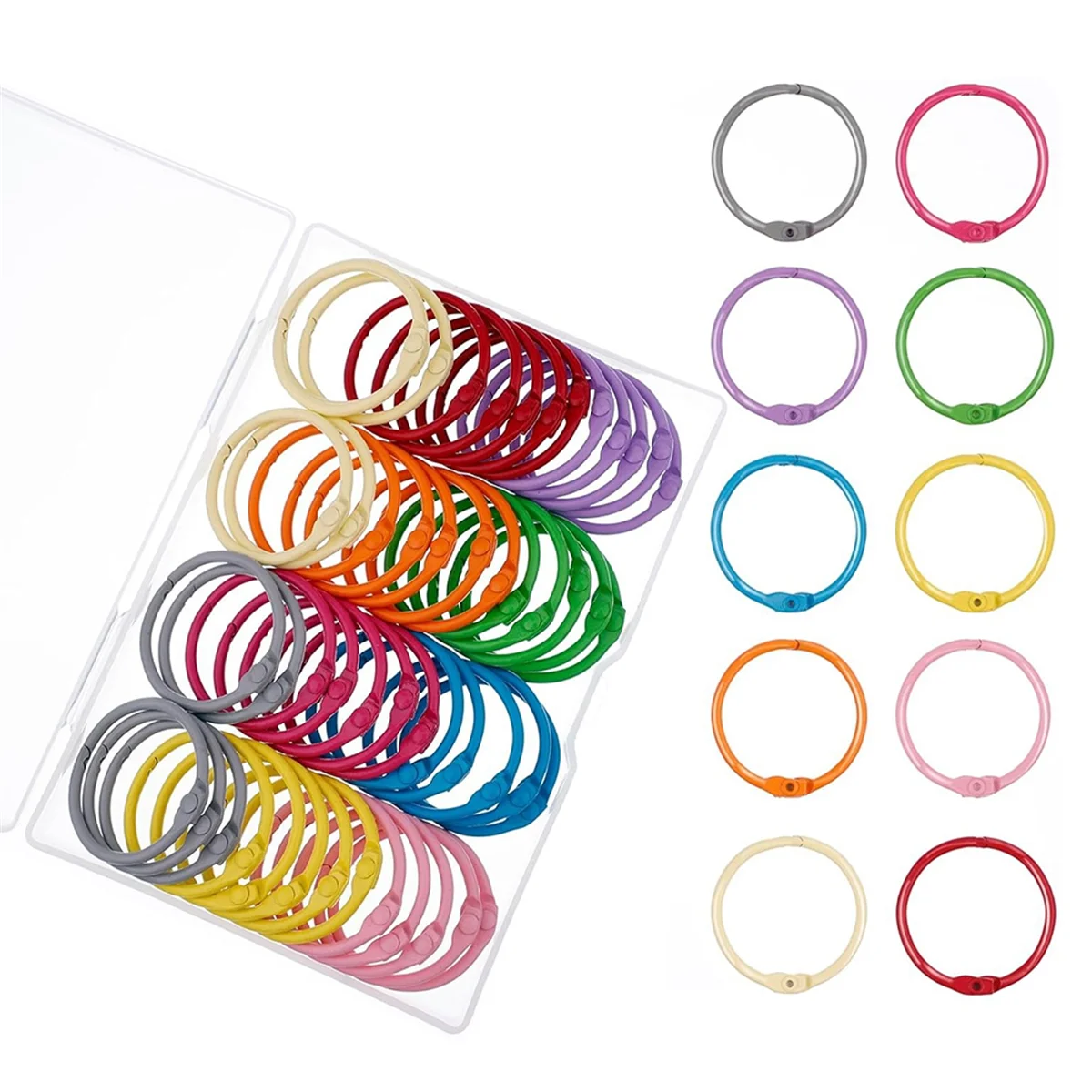 50PCS Metallic Loose Leaf Binder Rings 1 1/5 Inch Colorful Book Rings, Metal Steel Paper Rings Keychain, 10 Colors