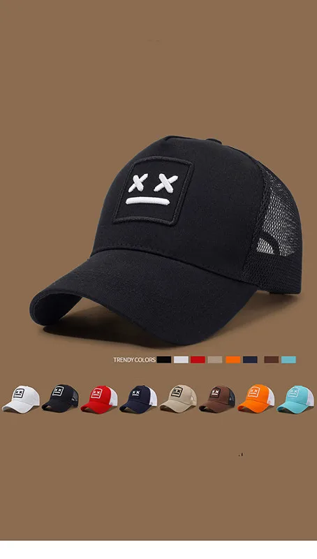 Herren-Baseballkappe mit gesticktem lächelndem Gesicht, modische Trucker-Mütze, verstellbare Outdoor-Sonnenschutz-Freizeitmütze – Detail 1
