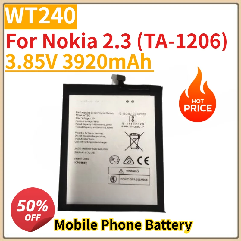 

Высококачественный новый аккумулятор мобильного телефона 3,85 В 3920 мАч WT240 для Nokia 2.3 (TA-1206) Сменный аккумулятор