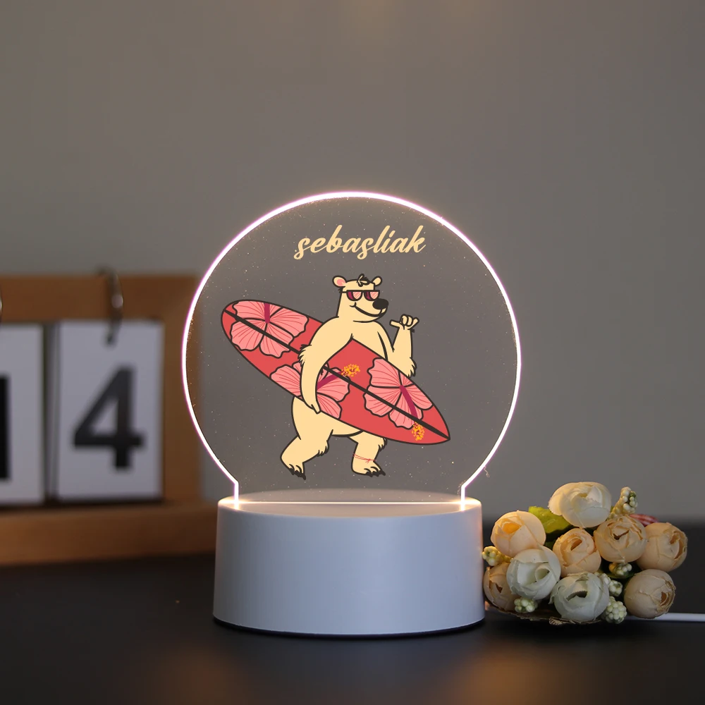

1 glowing night light bear 2D Night Light Acrylic LED Atmosphere Desk Light Bedroom Home Christmas New Year Birthday Gift