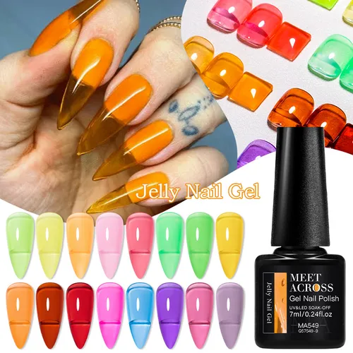 Imagen 2 del producto MEET ACROSS 7ml Jelly Pink Red Green Gel Esmalte de uñas Jelly Sparlky Neon Macaron Series Soak Off UV Gel Nail Art Barniz Uñas