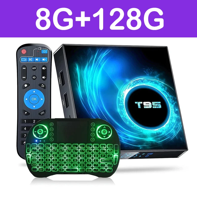 Smart TV Box T95 Android 14 Ethernet двойной Wi-Fi 2,4G и 5G четырехъядерный процессор поддержка AV1 Google Voice Ram 4 ГБ 8 ГБ ПЗУ 64 ГБ 128 ГБ телеприставка