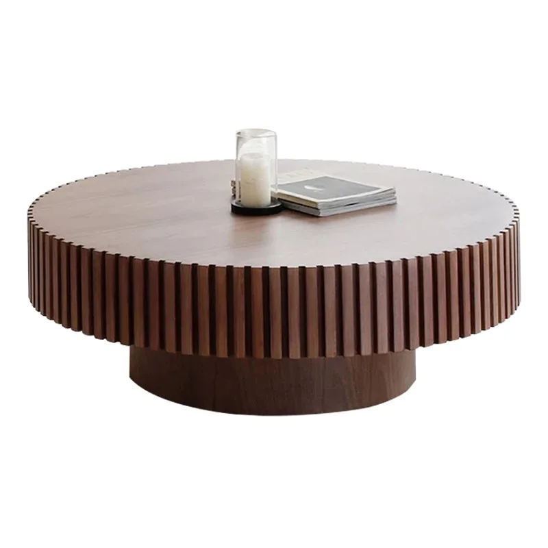 

Medieval solid wood coffee table small apartment living room household gear round light luxury creative design simple tea table