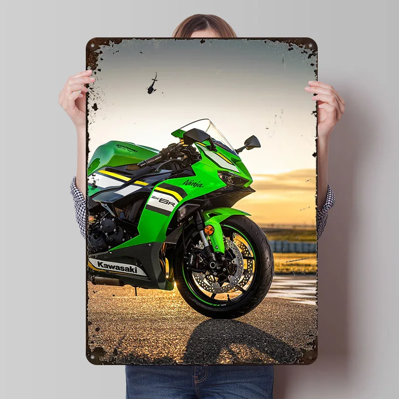 Japanese Motorcycle Ninja ZX-6R Poster Customized Vintage Metal Signs Wall Art Retro Tin Plaque for Gaming Decoration Room House