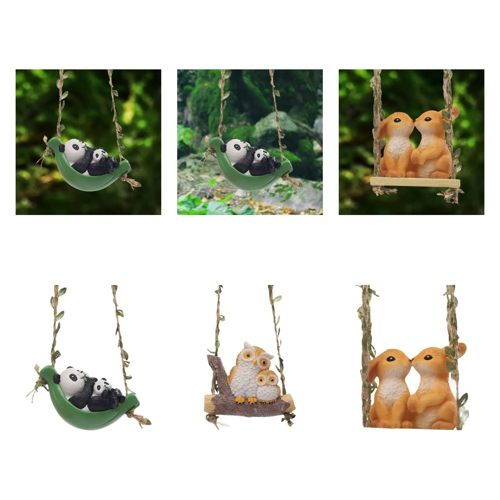 Swing Animal Garden Statue Crafts Creative Cartoon Gift Cute Figurine Hanging Sculpture for Courtyard Patio Terrace Outdoor Tree