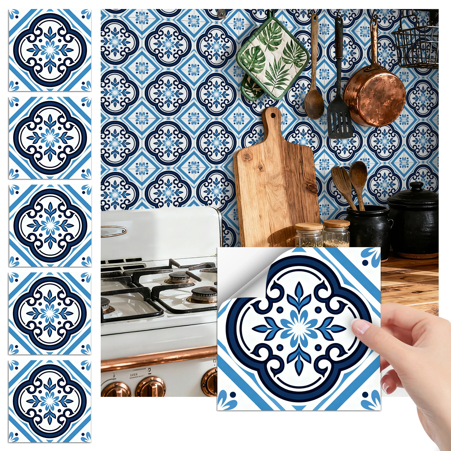 

36 pieces of minimalist floral tile stickers, self-adhesive wall stickers, waterproof kitchen, bathroom and home decoration