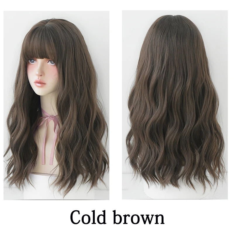 ลดล้างสต๊อก: ผมหยิกหยักศก 22 นิ้ว มีหน้าม้า ผมสังเคราะห์ธรรมชาติ เหมาะสำหรับงานปาร์ตี้ประจำวันของผู้หญิง วิกผมฮาโลวีน