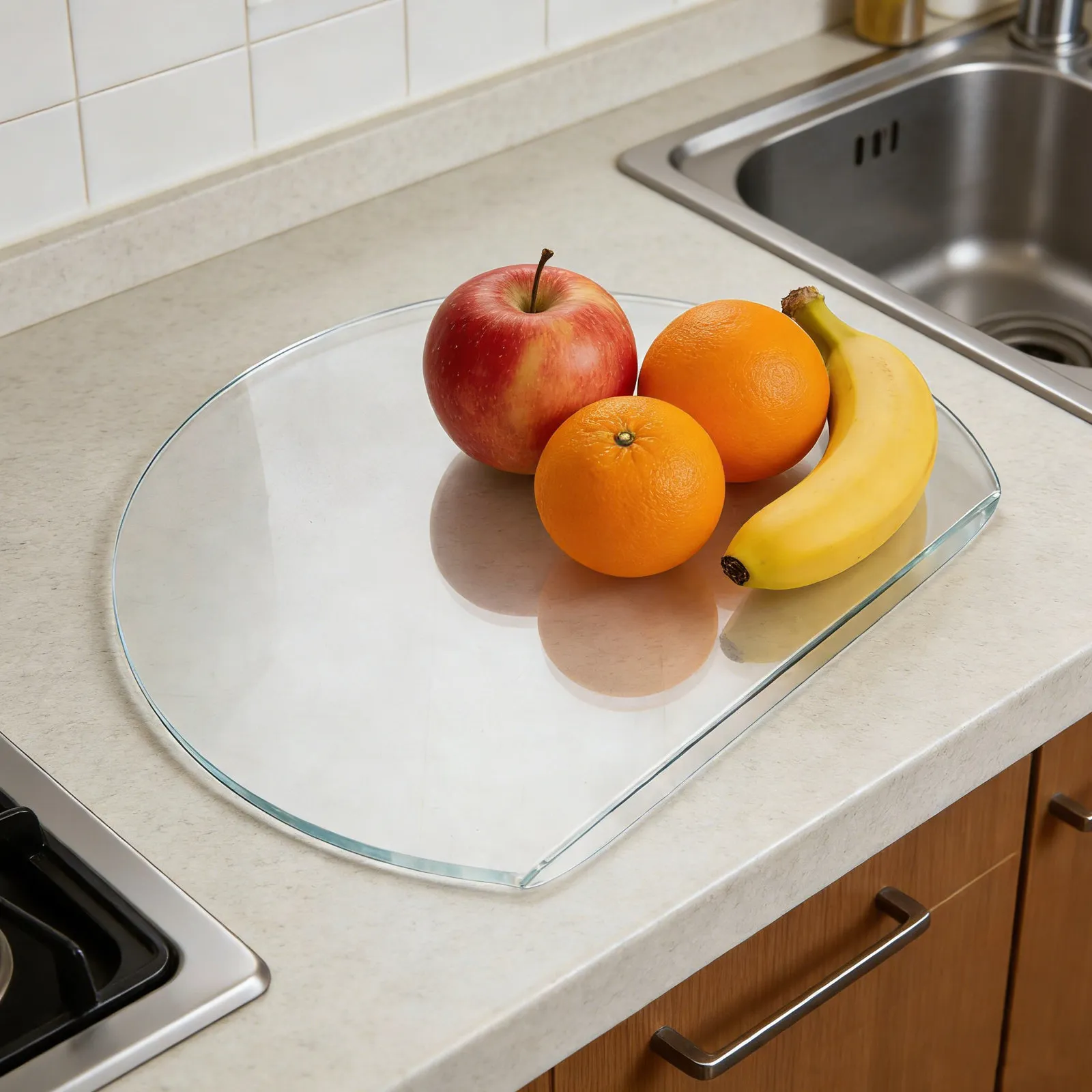 

Acrylic Kitchen Cutting Board Semicircle 34.5x28.5cm Clear Nonslip Hard Plastic Chopping Board Countertop Fruit Vegetable Prep