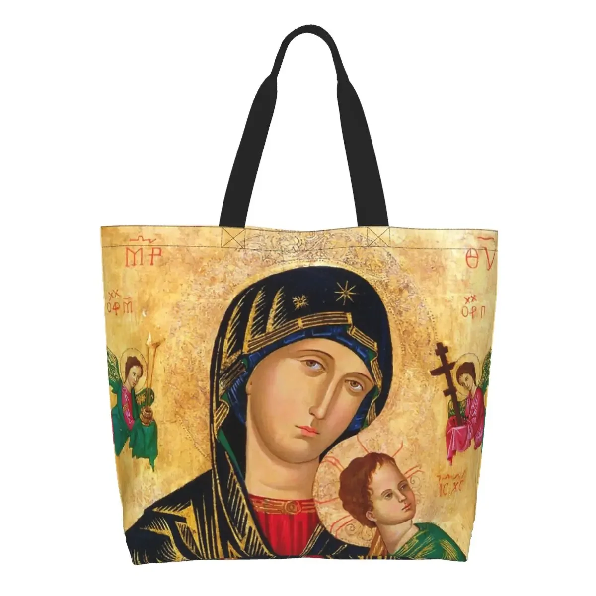 Our Lady Of Perpetual Help Groceries Tote Shopping Bag Catholic Virgin Mary Canvas Shopper Shoulder Bag Large Capacity Handbags