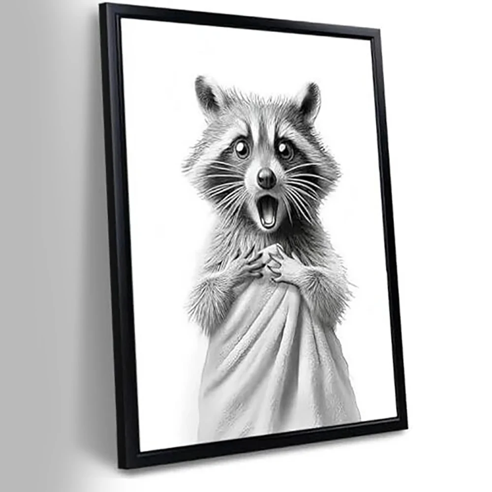 Waschbär-Bademantel Toiletten-Humor Kinder-Badezimmer-Poster und Drucke Badezimmer-Leinwand-Wandkunst Tier-Kunst-Dekor-Bild