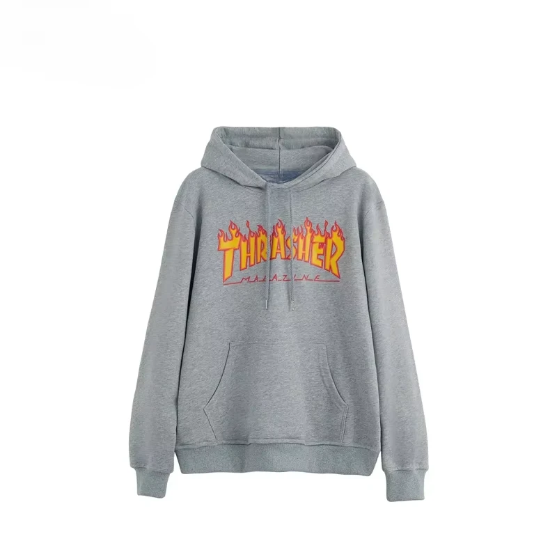 Autumn and Winter Trend Brand THRASHER Flame Printing Hooded Sweater Street Trend Brand Fleece Warm Men's and Women's Jumper