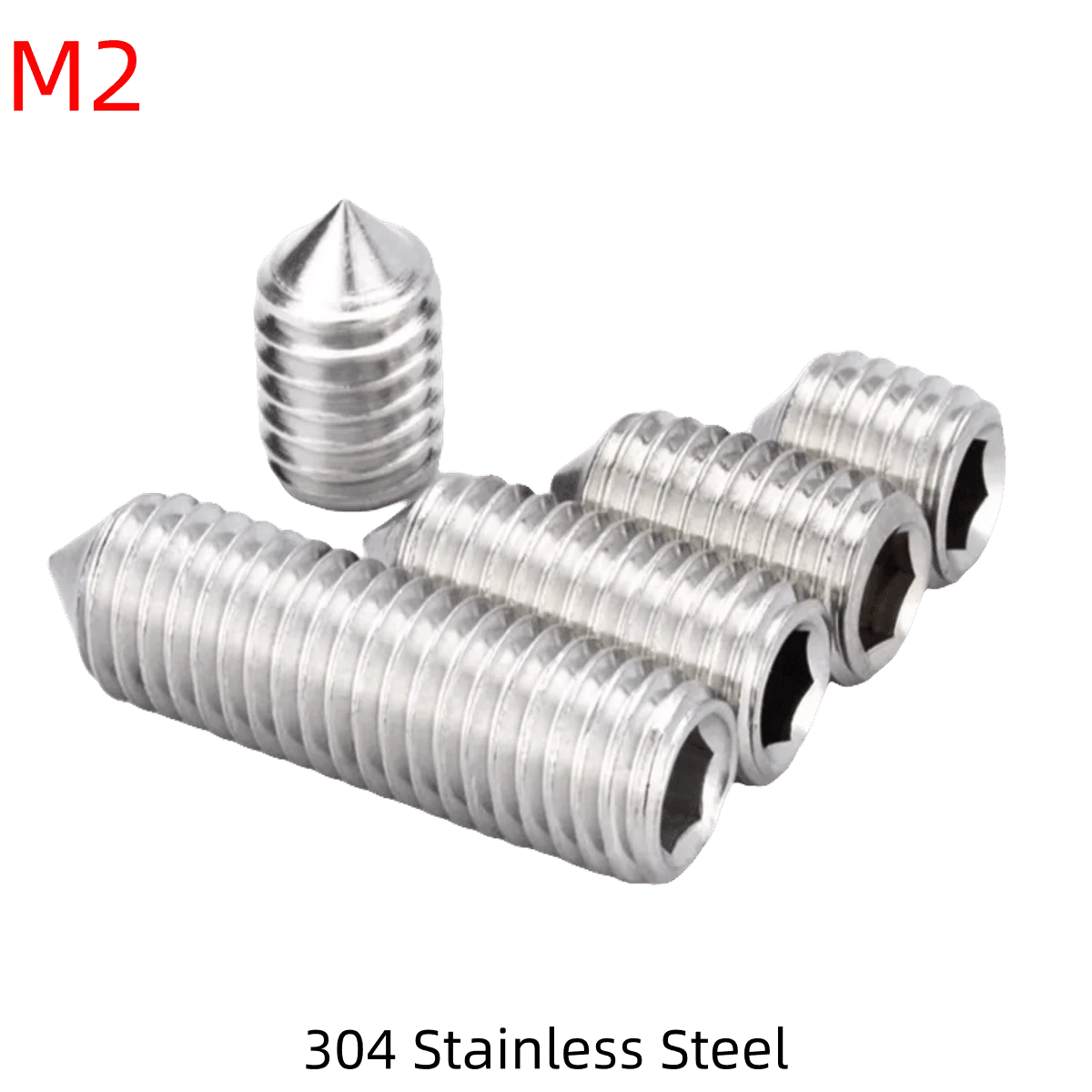 

M2 Metric 304 Stainless Steel Allen Head Hex Socket Cone Point Set Screws Tapered End Headless Bolts