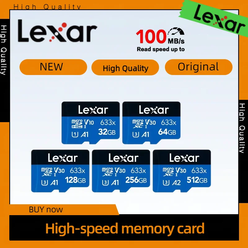 100% Original Lexar Class 10 A1 Memory Card 256GB 128GB 64GB SDXC V30 U3 32GB SDHC V10 U1 Lexar 633x Micro SD Card Flash Microsd
