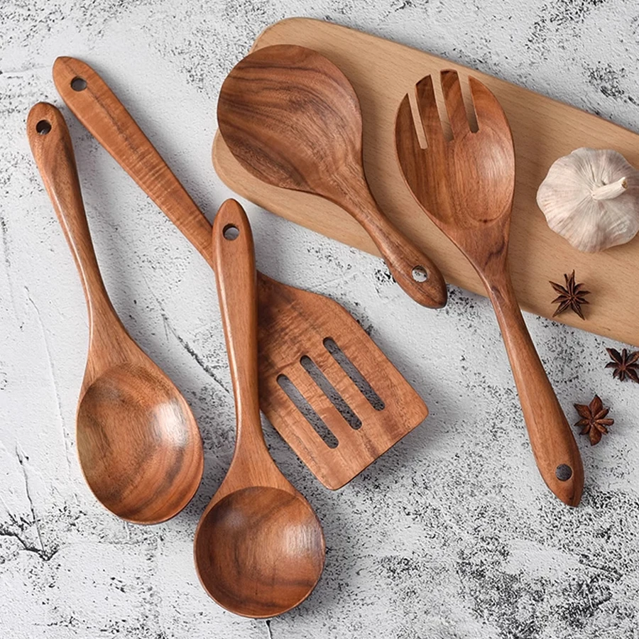 

5pcs Wood Utensils Set for Cooking, Wood Spatula for Nonstick Cookware Kitchen Utensils Set