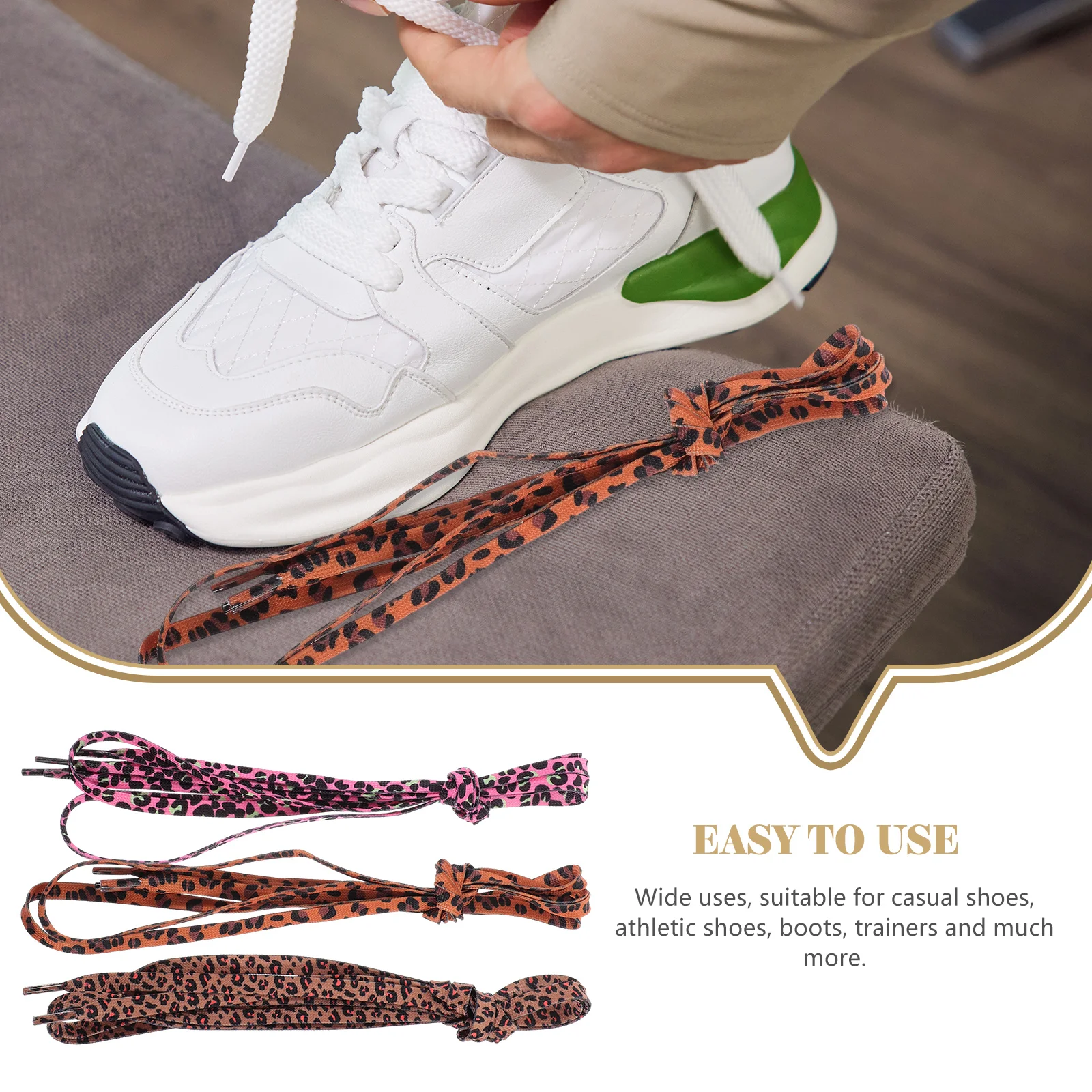 3 Pairs Texture Shoelace Laces for Sneakers Stretchy Shoe Laces For Sneakers Polyester Leopard