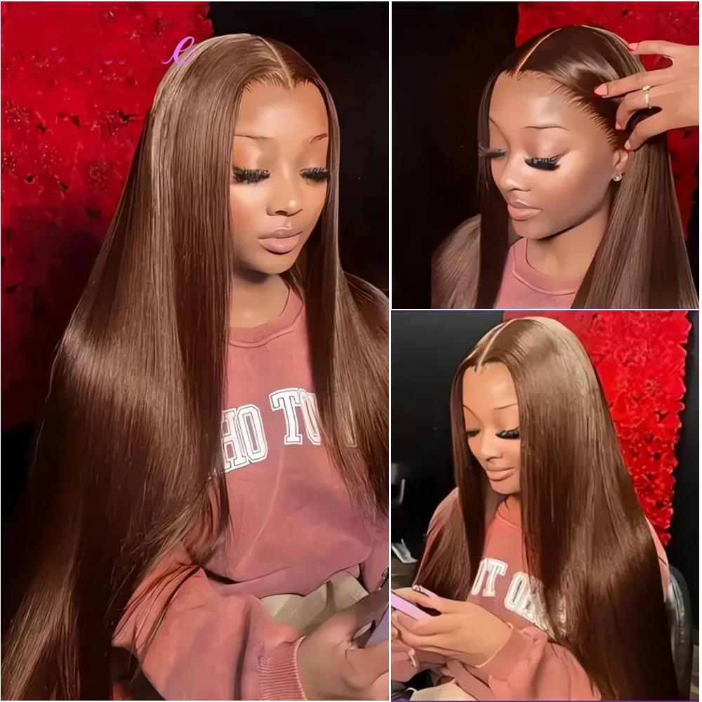 13x4 الدانتيل الشفاف الجبهة الباروكات الشوكولاته براون شعر طبيعي مفرود شعر مستعار للنساء 13x6 Hd الدانتيل الباروكة الأمامية يمكن كرة لولبية وصبغه.