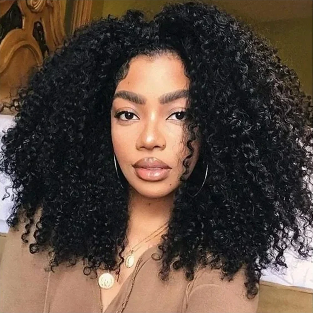 

300% Density Afro Kinky Curly HD 13x4X1 Lace Front Wig Synthetic Wig Heat Resistant Fiber Hair Kinky Curly Synthetic Wig