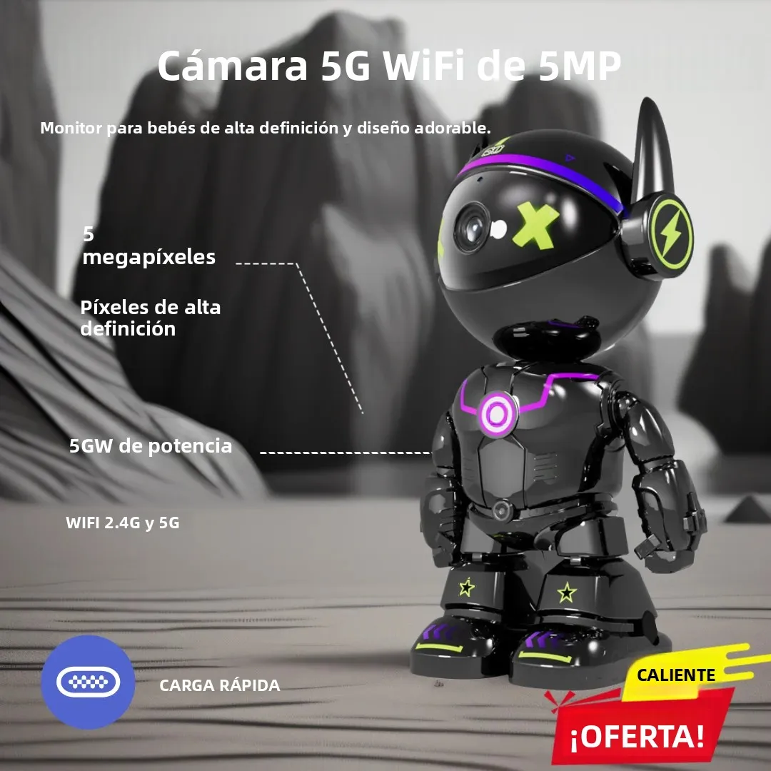 Cámara IP WIFI PTZ de 5MP, Cámara Robótica Inalámbrica de Seguridad para el Hogar, 360 °   Monitor de Bebé Interior con Lente Invisible y Seguimiento Automático de Audio Bidireccional
