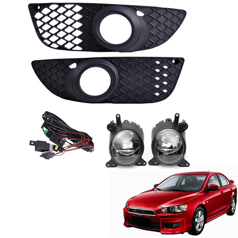 Front Bumper Grille Cover Fog Driving Lights Lamps Hook-Up Wire Switch Kit for Mitsubishi Lancer 2008-2014