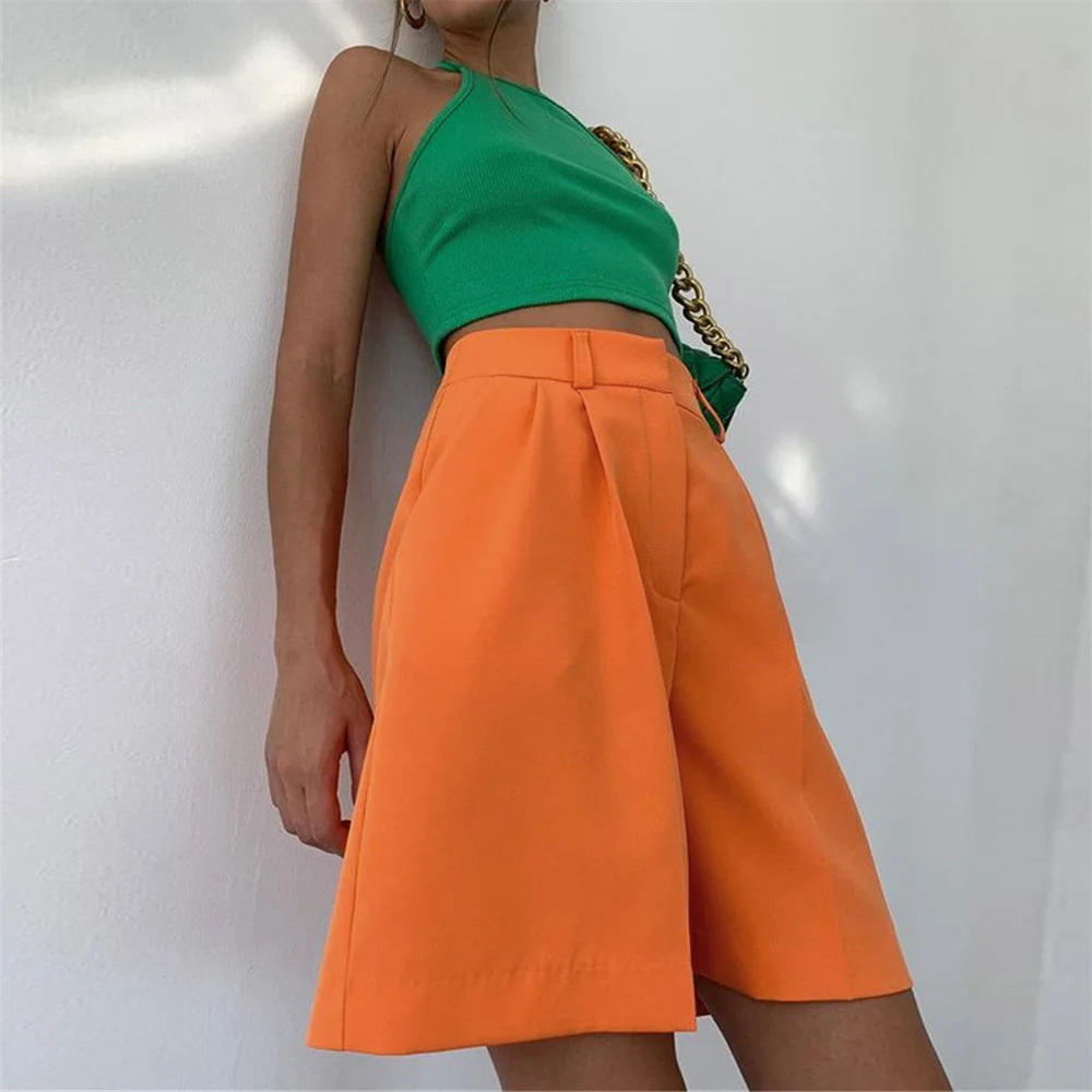 Loose Solid Color Shorts Bottoms Cotton-blend Casual Simple Spring Summer BLUE WHITE GREEN KHAKI PURPLE ORANGE LIGHT YELLOW