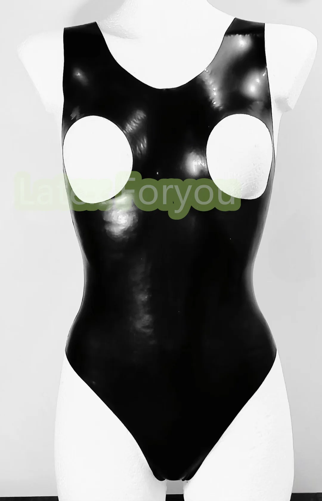 

100% Latex Fetish Rubber Gummi Leotard Mould LatexWoman Bodysuit Open Breast Swimsuit Black