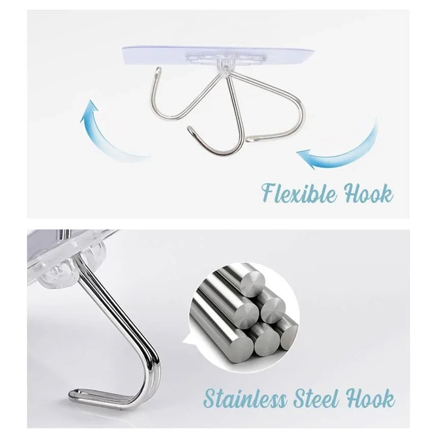 (1 pcs) Magic Hook Transparent Wall Kitchen Without Nails Strong Sticky Sucker Heavy Hanging Adhesive Stainless Steel