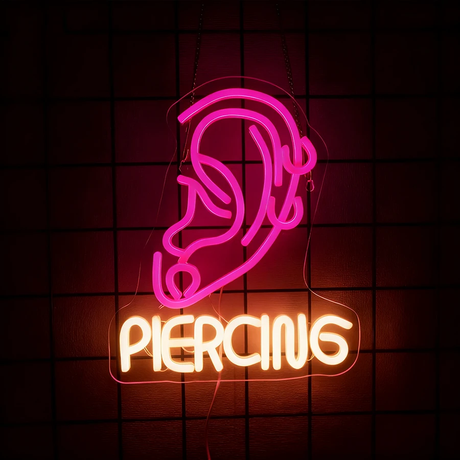 علامة النيون لثقب الأذن، LED الإبداعية الأذن القرط ضوء النيون، الوشم استوديو الحلاق صالون تدليك سبا متجر النيون ضوء الديكور #4