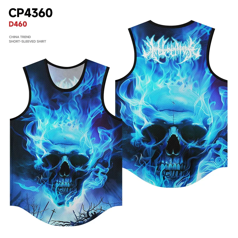 

American Tide Brand Design Sense Skull Flame Casual Fashion Undershirt Men's T-shirt Top Trend Sports Quick-drying