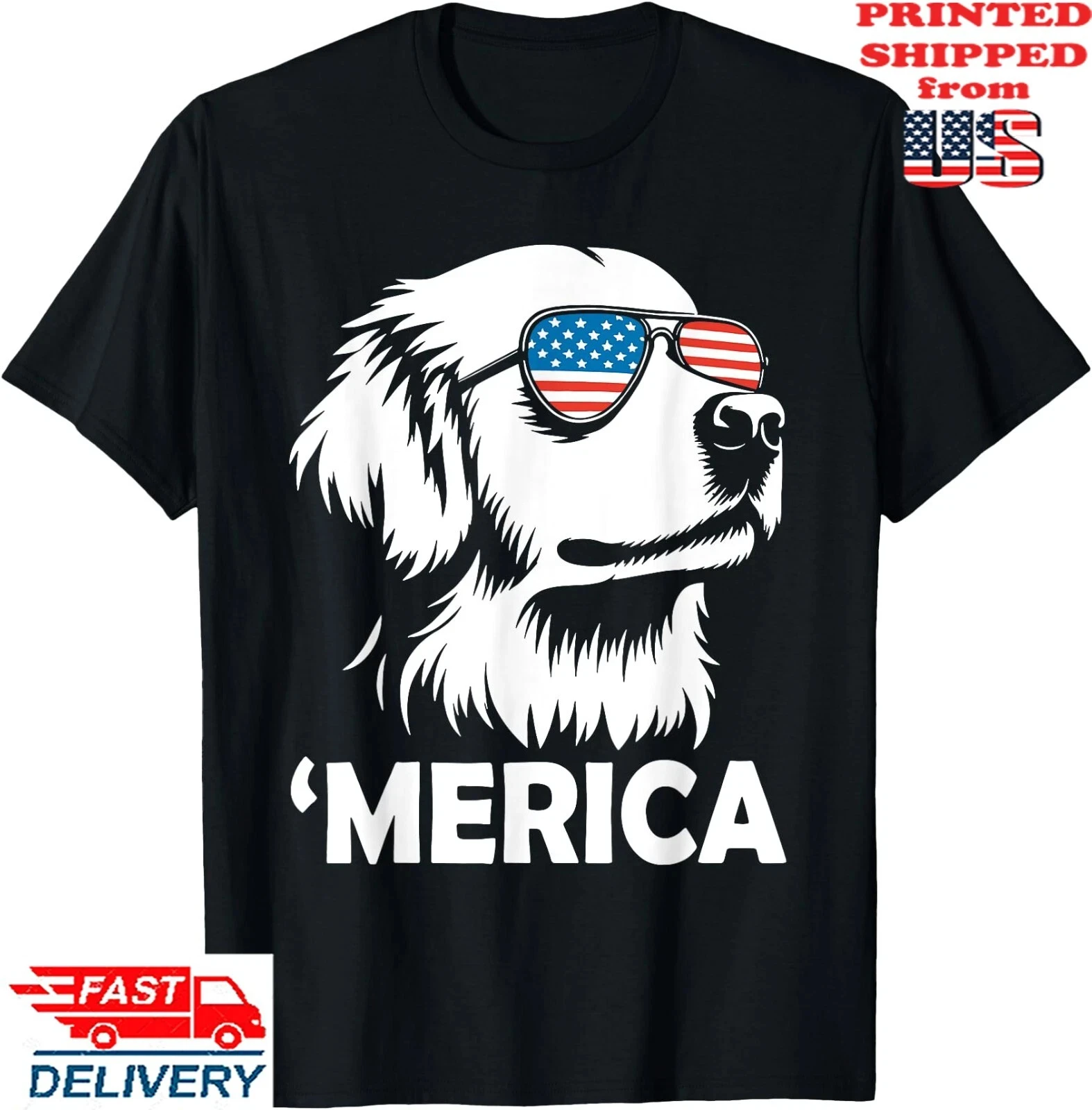 Camiseta Golden Retriever 4 de julio Merica, camiseta unisex 25 Verano Transpirable y cómoda