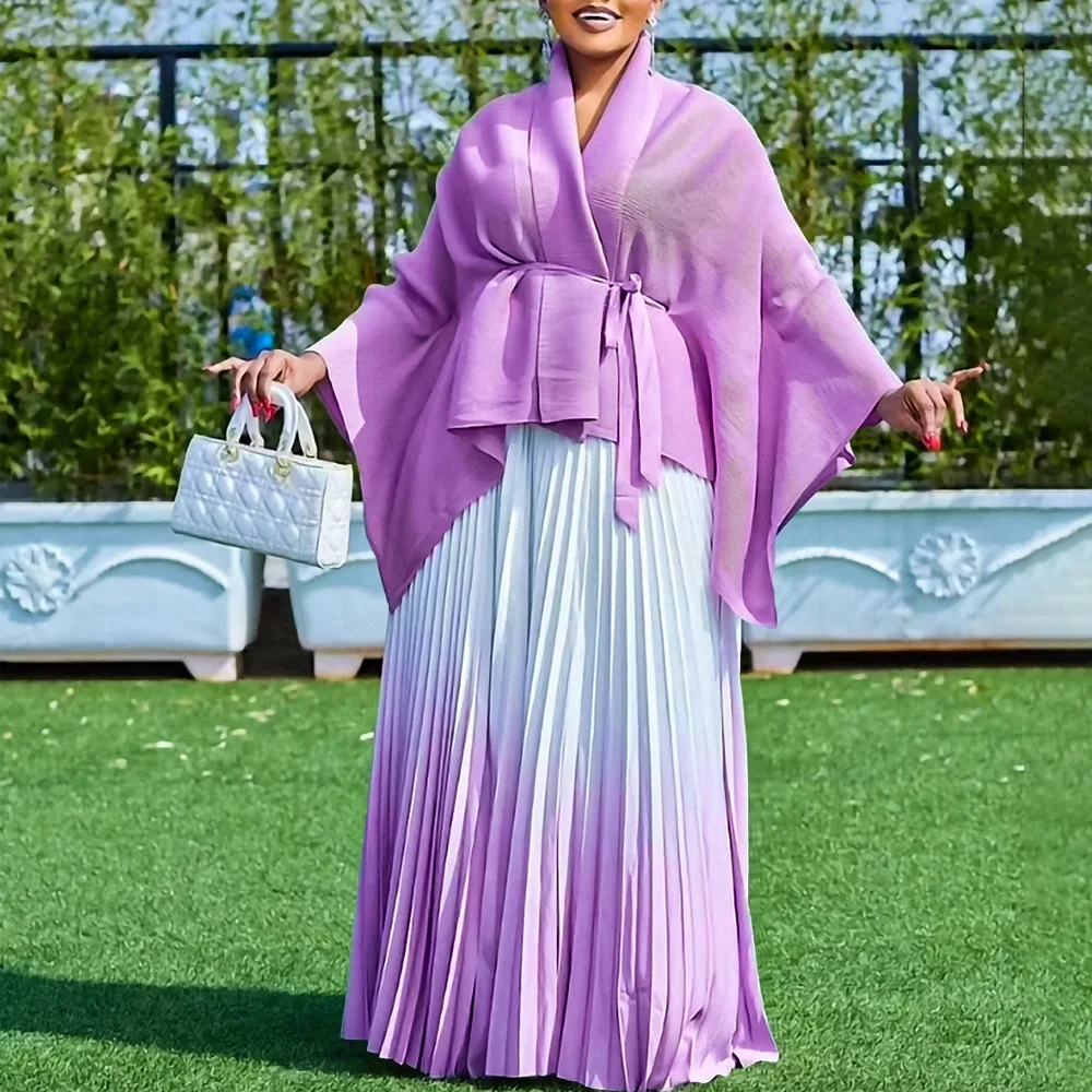 

African Women's Fashion Elegant Batwing Sleeve Top Gradient Color Half-length Skirt Autumn Large Size Clothing Ladies' Ensemble