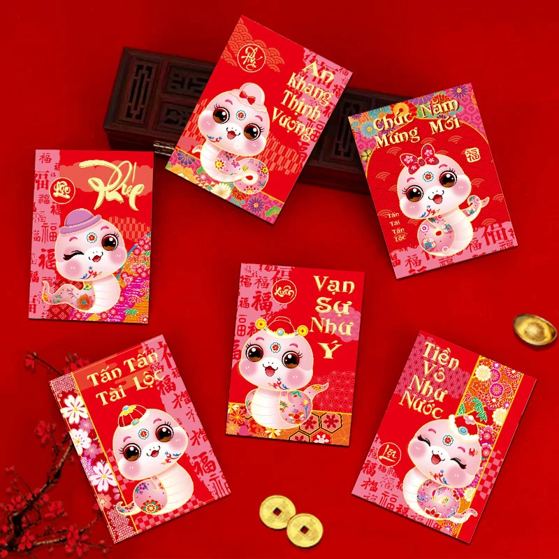 6Pcs Chinese Snake Year Red Envelope Creative Fashion Spring Festival Red Packet Cartoon Cute Zodiac Snake Red Envelope Gifts