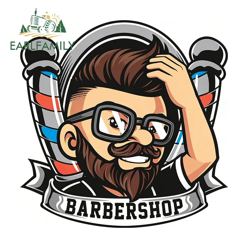 

EARLFAMILY Barber Shop Car Sticker Anime Fashion Man Peek Surfboard Funny Helmet Decal Creative Caravan Car Gadgets Decoration