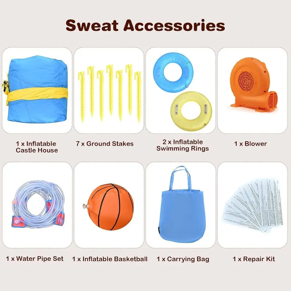 Iatable Water Slide, Double Long Slides Riesiges Waterpark Waterslide Iatables mit Kletterwand und Spritzbecken, Outdoor Blow