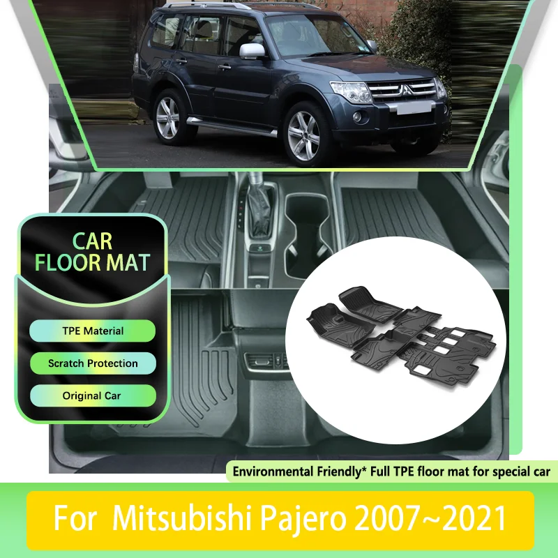 Car Floor Mat For Mitsubishi Pajero Montero Shogun 2007~2021 Dirt-resistant Leather Pad TPE Rug LHD Foot Carpet Auto Accessories