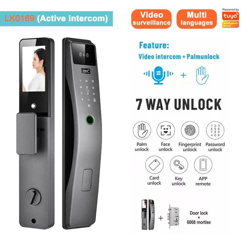 Smartier 3D Face Recognition Smart Door Lock Real Time Video Intercom Wifi Intelligent Tuya Door Lock With Palm Print