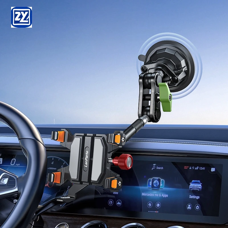 

For 6.1"-7.2" Smartphones Multi-functional Aluminum Alloy Suction Mount Navigation GPS Cell Phone Holder for Car