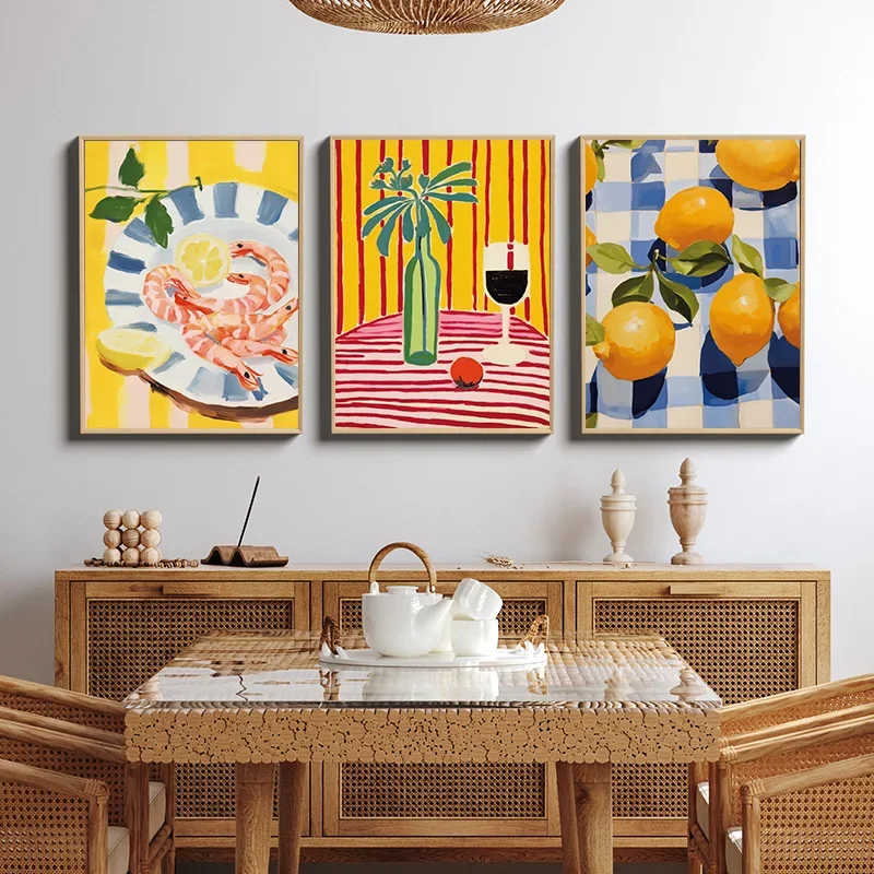 Fruit Market Blueberry Cherry Grapes Lemon Papaya Pear Peach Poster Print Wall Art Pictures Canvas Painting Room Home Decor Gift