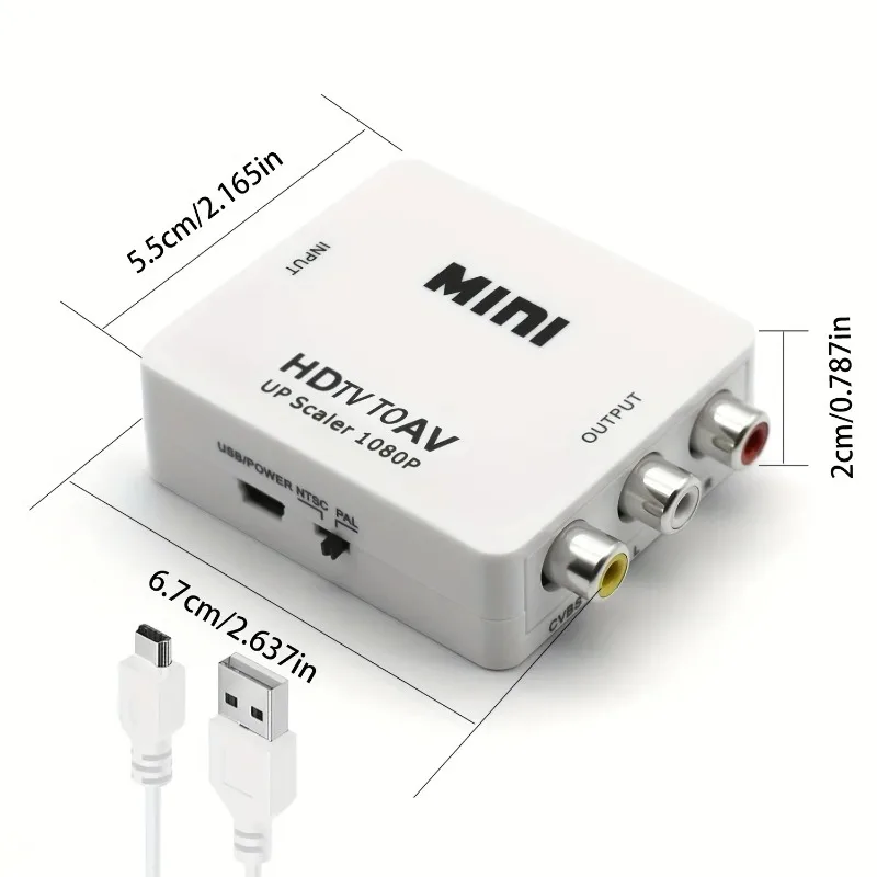 HDTV to AV HD Adapter Mini HDTV to AV Switcher Audio Video HD Converter Head Suitable for PC/PS3/STB/Xbox VHS/VCR Plug and Play