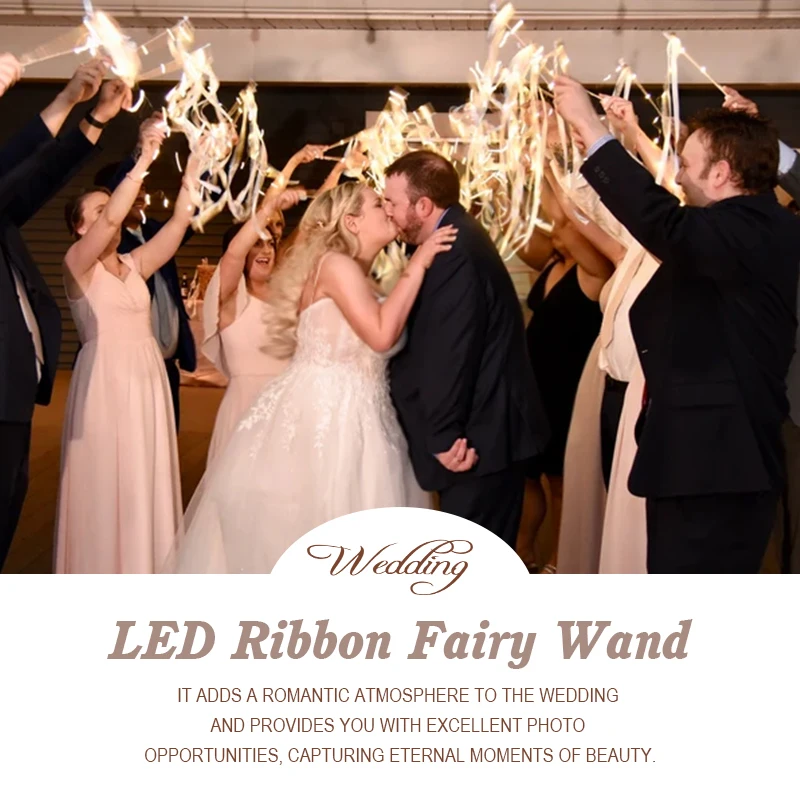 50-150p Różdżki ślubne Wstążkowe serpentyny z dzwoneczkami LED Fairy Light up Silk Fairy Wand Glow in the Dark Migające koronkowe sztyfty Favors