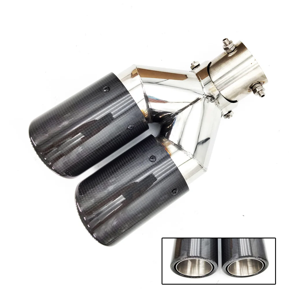 

Universal Inlet 63mm Adjustable Dual Outlet Car Exhaust Tip Stainless Carbon Pipe Glossy 1piece