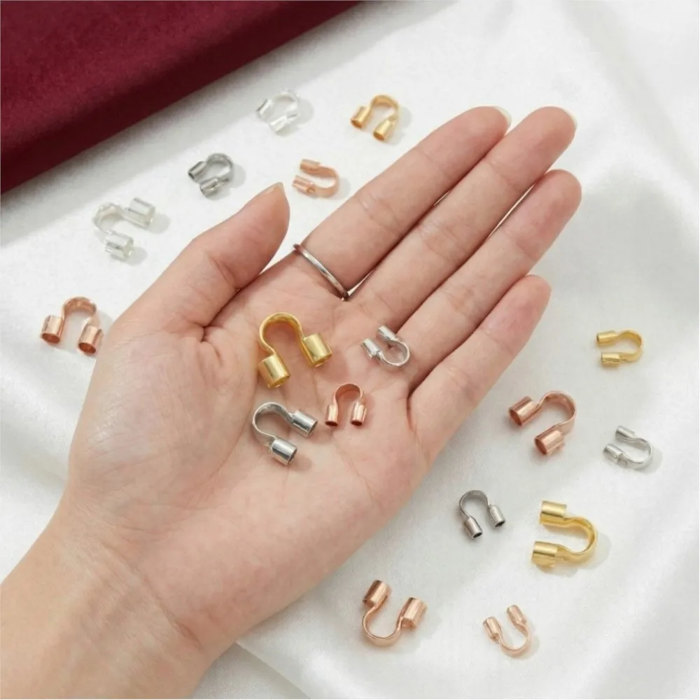 50pcs 18K Gold Plated Brass Wire Guard Guardian Protectors Loops U Shape Clasps Connector Buckle,DIY Jewelry Making Accessories