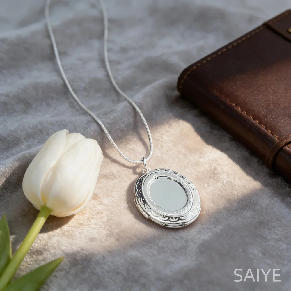 925 Sterling Silver Oval Photo Frame Pendant with Snake Chain, Women's Everyday Accessory, Fashion Jewelry