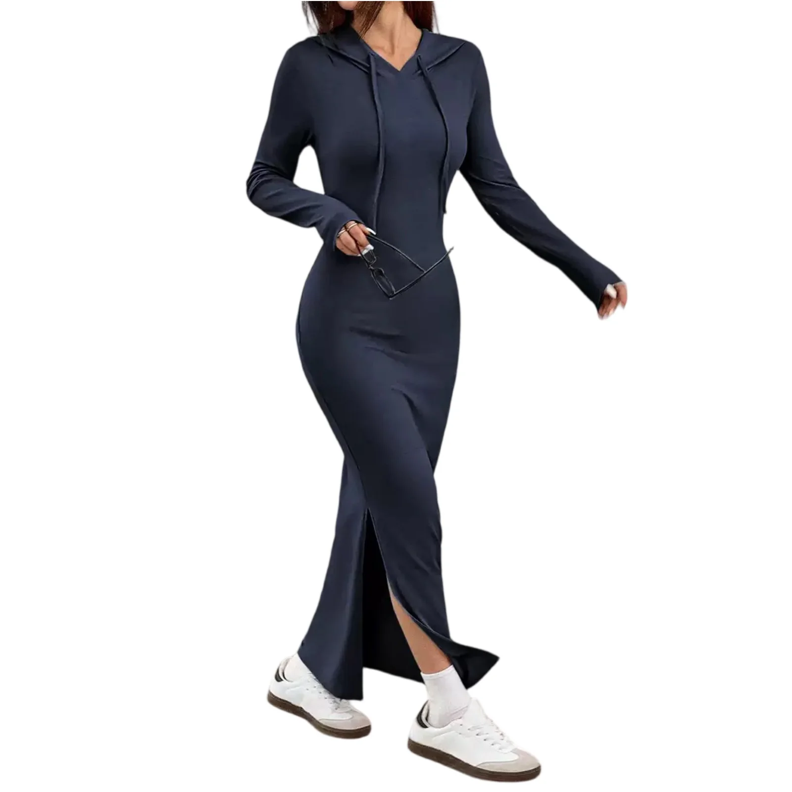 Outono inverno feminino vestido com capuz emagrecimento camada base bunda abraçando mini vestido na moda estilo streetwear sexy sobre o joelho vestido