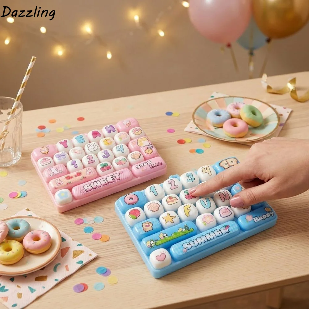 Cartoon 26 Key Keyboard Keychain Plastic Clickable Keys Mechanical Fidget Keyboard Animal Patterns Clear Key Sounds