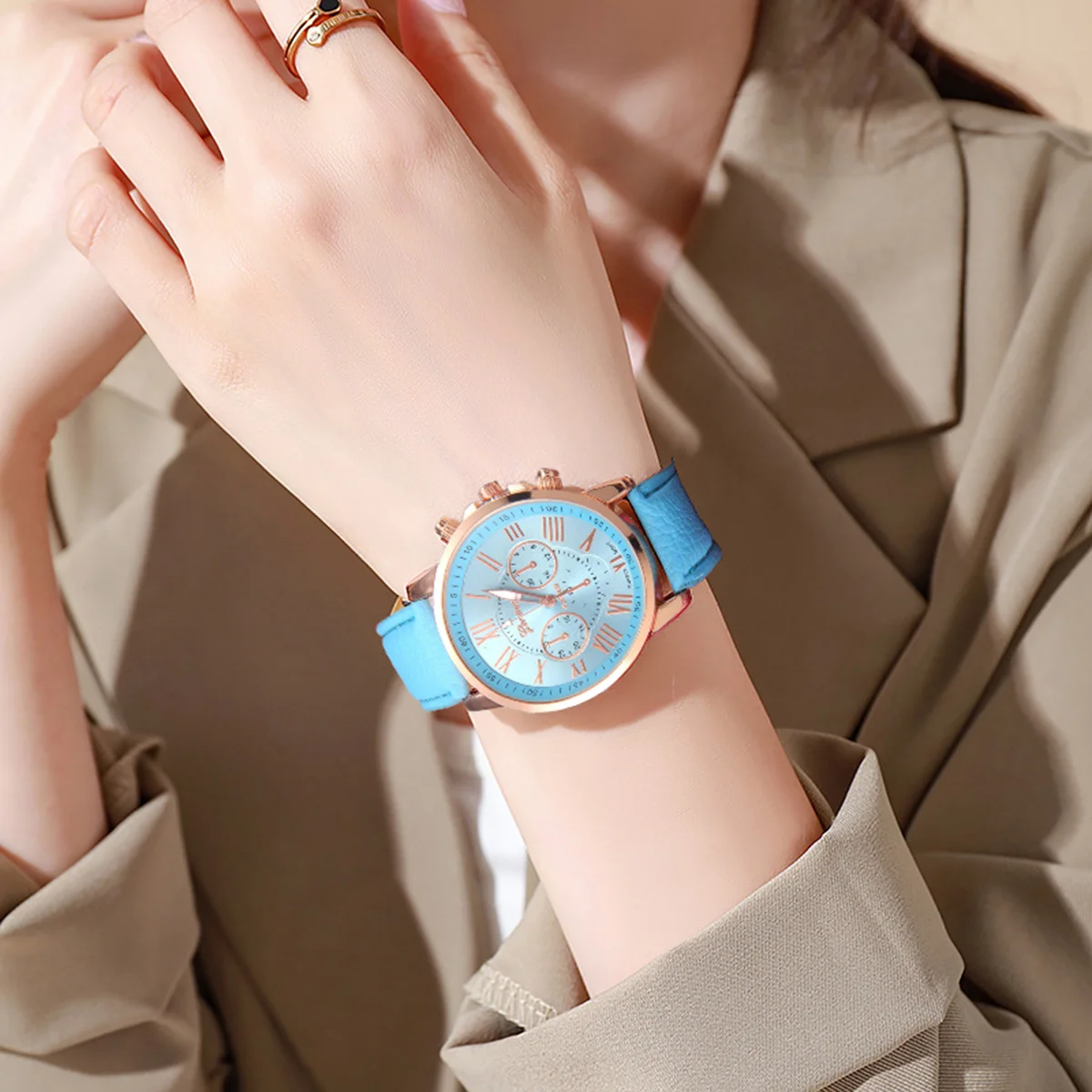 5pcs Ladies' Watch Fashion Personality Simple Watch Butterfly Digital Belt Watch Women's Set