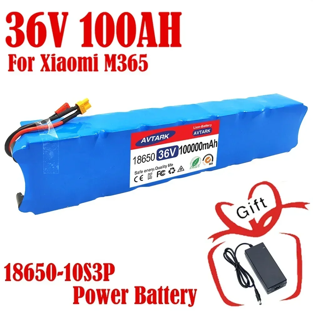 

2025 36V 100Ah 18650 Lithium Battery Pack 10S3P 100000mah Same Port 42V Electric Scooter M365 Ebike Power Battery with BMS