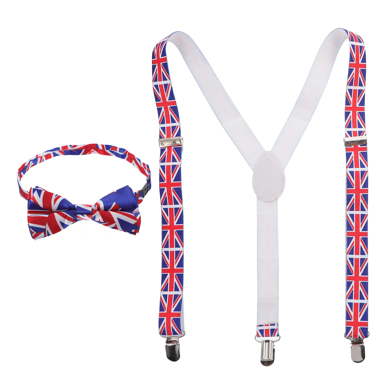 

National Flag Suspender Bowtie Set Patriotic Costume Party Accessories Polyester Zinc Alloy Celebration for Festivals