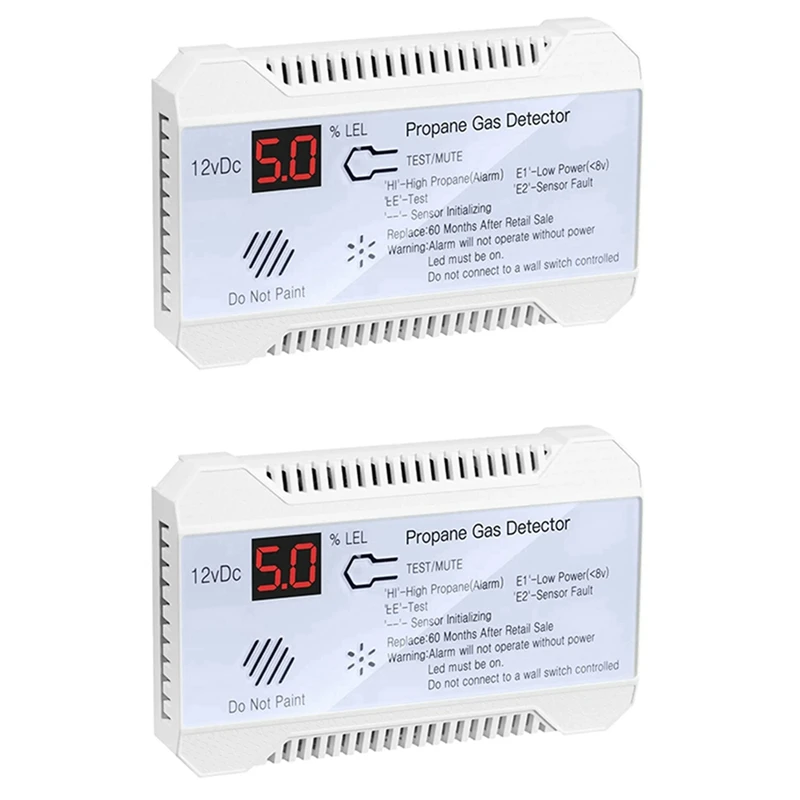2X Propane Detector 12V LPG Natural Gas Sensor Leak Alarm 85DB Siren For Car RV Home Digital Propane Tester Meter(White)