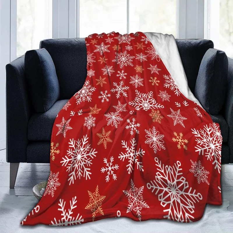 

Christmas blanket red flannel casual fashion white snowflake print retro winter soft bedroom sofa